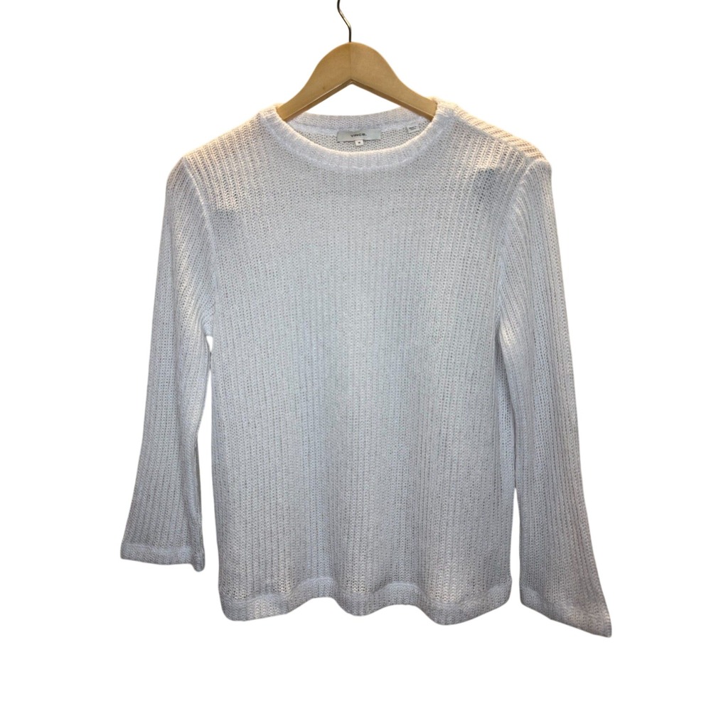 Vince Sweater Womens Medium White Open Knit Ribbed Pullover